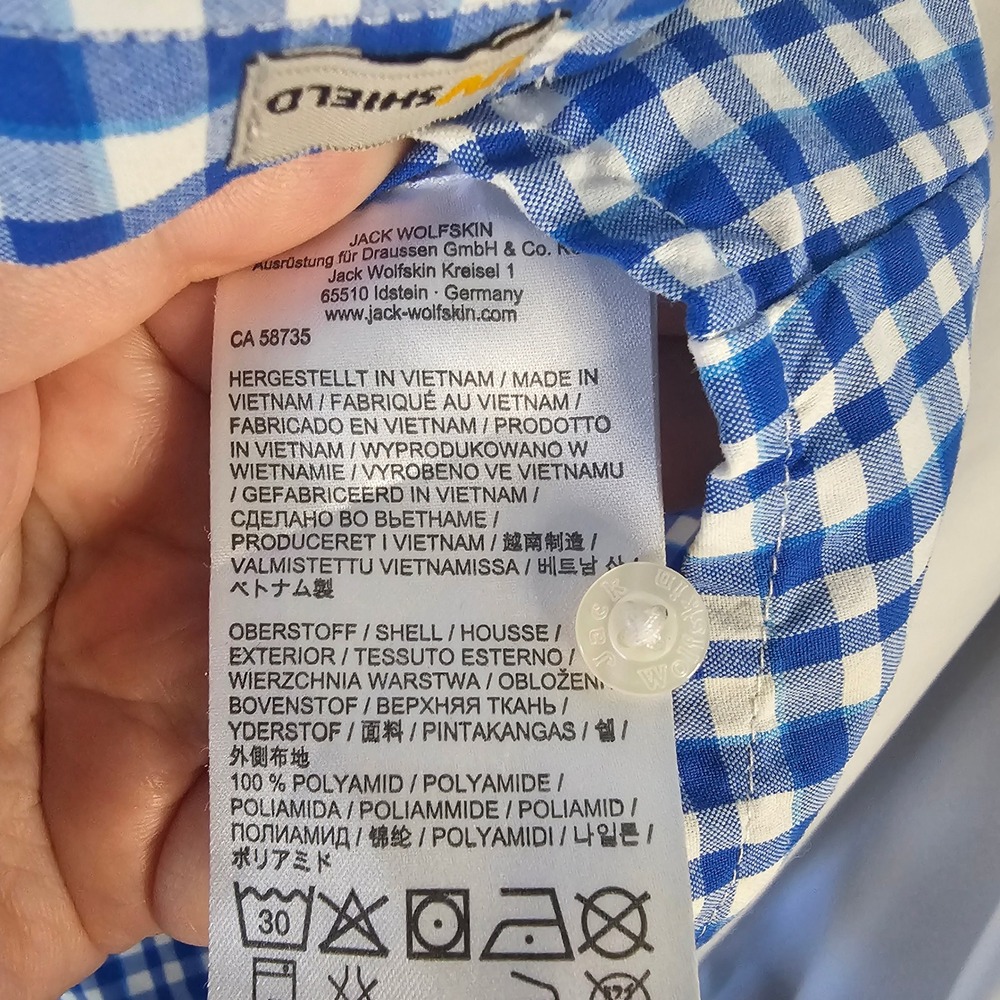Jack Wolfskin Womens Blue White Gingham Check Short‎ Sleeve Button Up Shirt Top - Picture 7 of 10